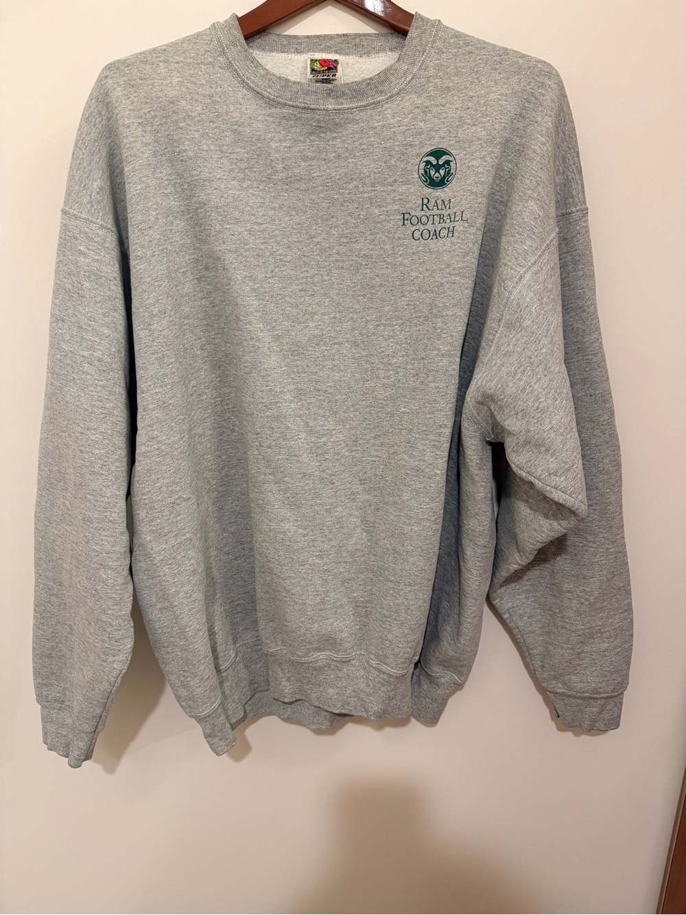 Fruit of the Loom Gray Crewneck Sweatshirt Green Logo Ram Football Coach XXL